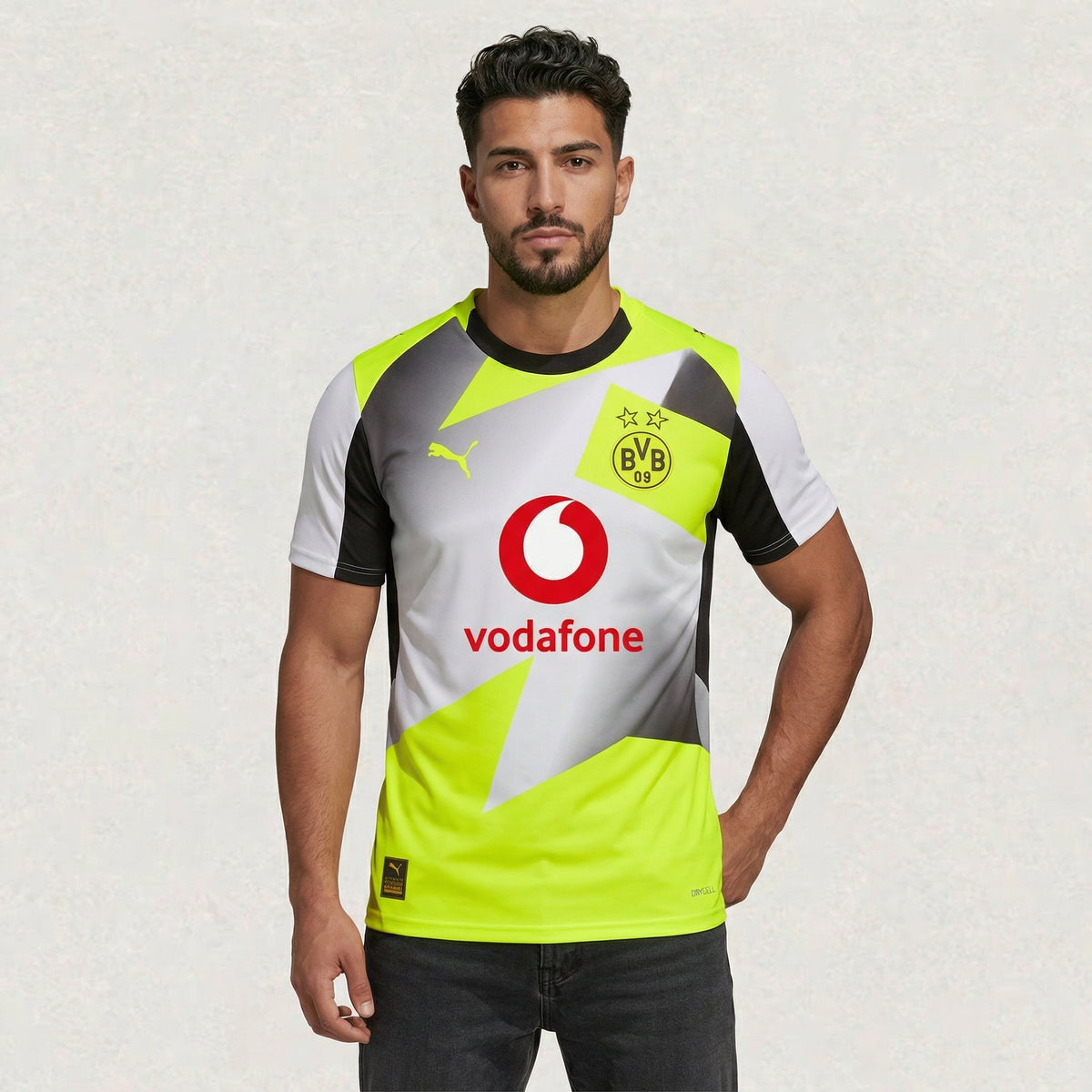Maillot extérieur Borussia Dortmund 2025/26, environ 68–84 cm de longueur × 48–68 cm de largeur à plat