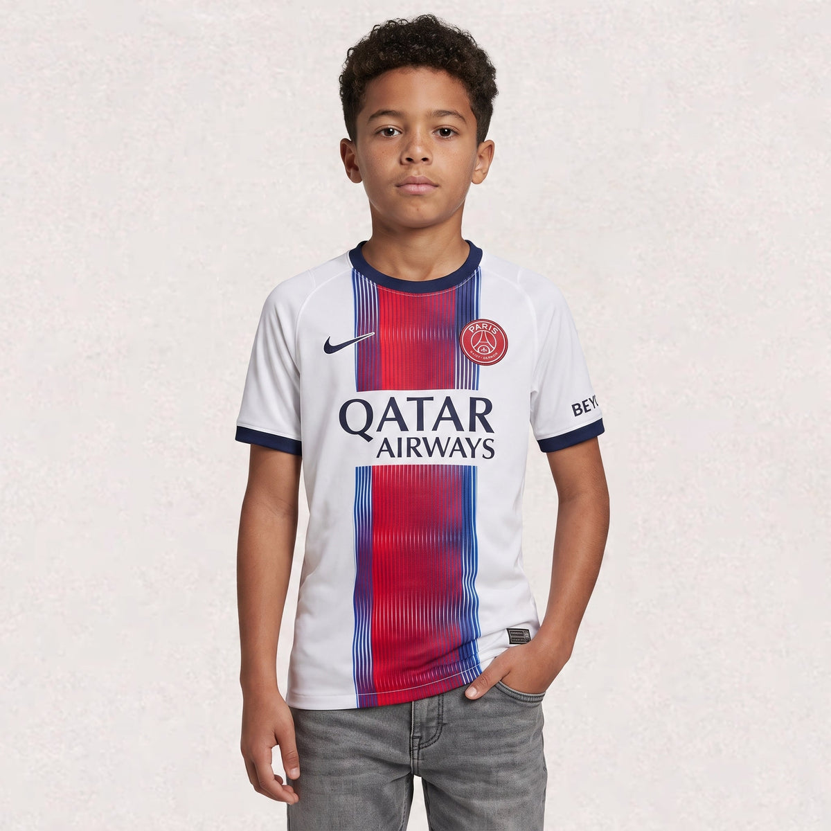 Maillot PSG extérieur 2026/27 pour enfant, environ 45–65 cm de longueur
