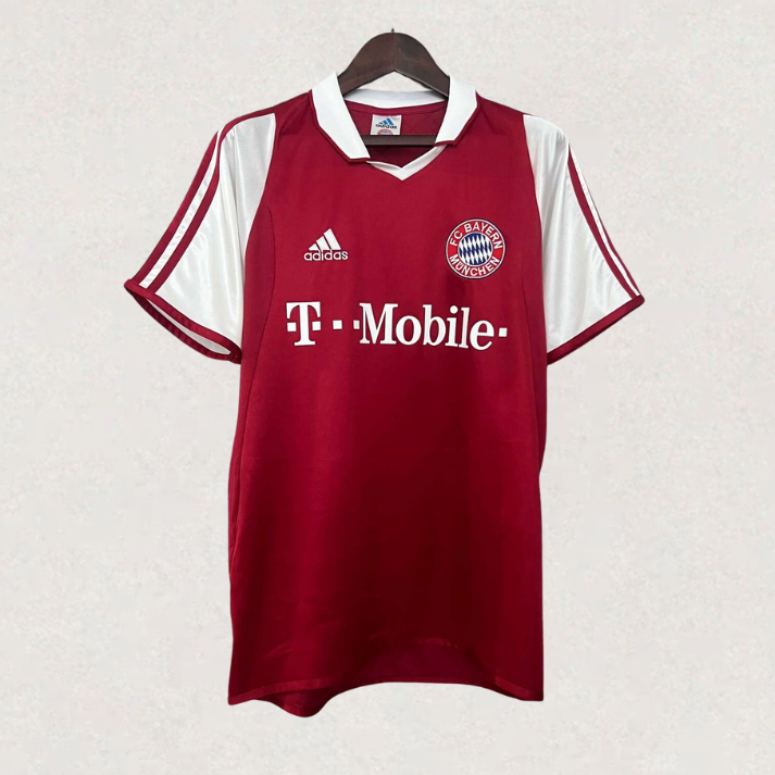 Maillot adidas FC Bayern München domicile rétro 2003/2004 rouge et blanc, environ 65–85 cm de longueur