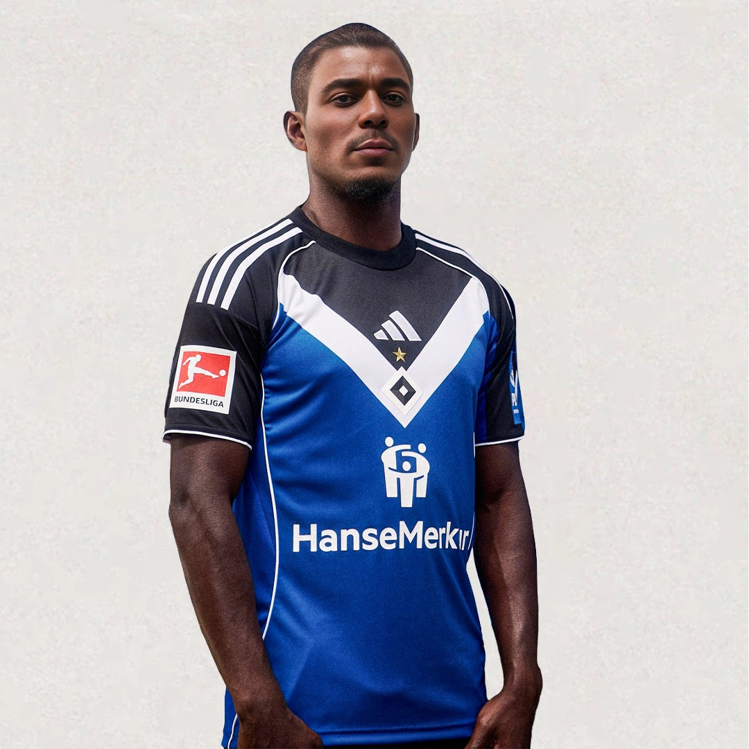 Maillot adidas Hamburger SV extérieur 2025/26, version supporter adulte, environ 68–82 × 48–66 cm