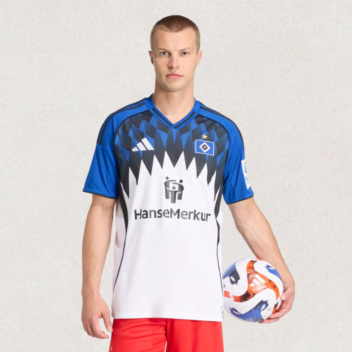 Maillot domicile adidas du Hamburger SV 2025/26, version supporter, environ 68–82 × 48–66 cm