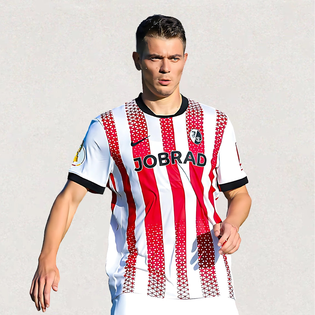 Maillot domicile Nike du SC Freiburg 2025/26 pour adulte, env. 65–85 × 45–65 cm.
