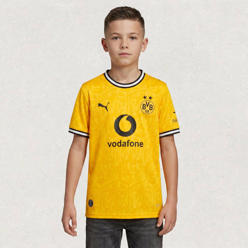 Maillot domicile Borussia Dortmund 2026/27 enfant, environ 43–61 cm de longueur × 33–45 cm de largeur à plat