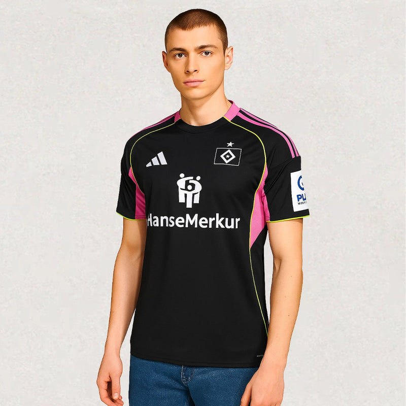 Maillot Hamburger SV troisième tenue 2025/26, version supporter, longueur d’environ 68–82 cm